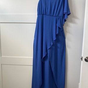 BCBGMaxAzria Blue Asymmetrical Ruffled Gown